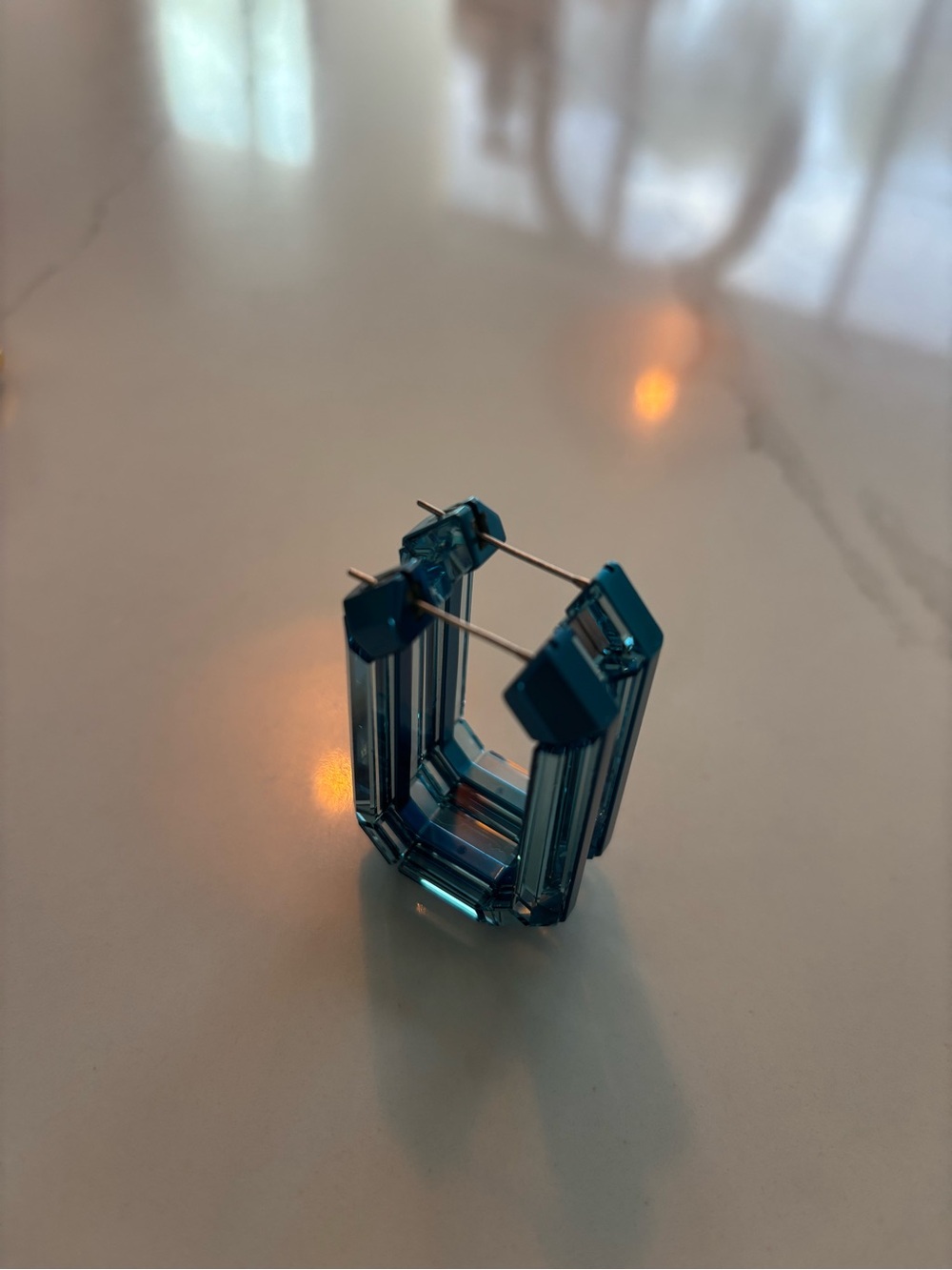 Swarovski Lucent Blue Crystal Hoop Earrings - Picture 7 of 9